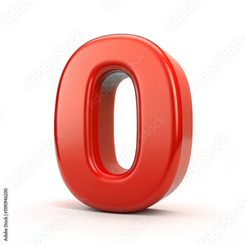 Big red 3d number zero on a white background