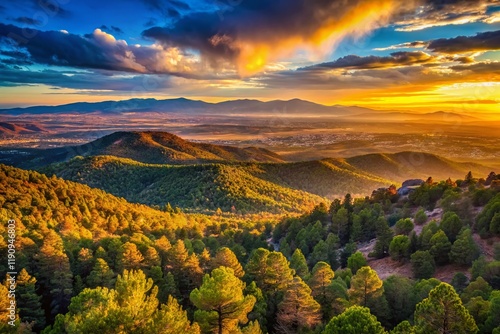 Panoramic Santa Fe Cityscape from Santa Fe National Forest - Distant View photo