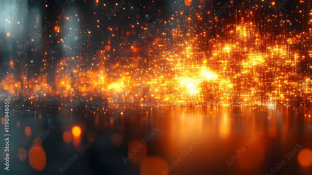 Fototapeta premium Abstract fiery particles background with glowing orange and red lights, dynamic energy, and intense sparkles