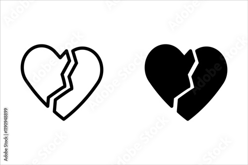 Broken heart vector icons set. Cracked heart symbol. Heart illustration