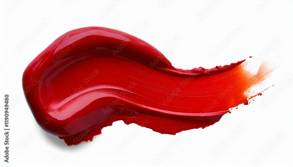 Red lipstick smear smudge swatch isolated on white background, cream makeup texture, color cosmetic product brush stroke swipe close up. Red lipstick smear smudge swatch isolated on white background, cream makeup texture, color cosmetic product brush stroke swipe close up.