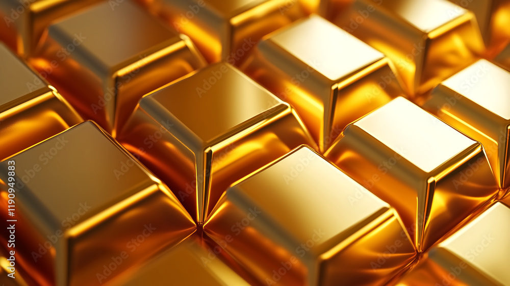 close up view of shiny, reflective gold cubes arranged in geometric pattern, creating elegant and luxurious background. metallic surface gleams with warm, golden hue close up view of shiny, reflective gold cubes arranged in geometric pattern, creating elegant and luxurious background. metallic surface gleams with warm, golden hue