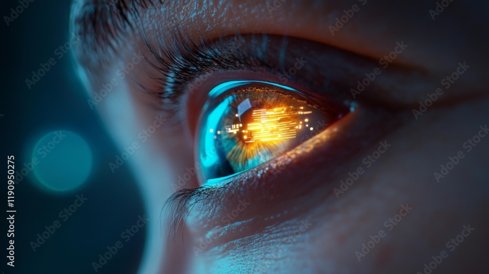 Naklejka premium Futuristic Gaze-Tracking Eye with Digital Data Holograms. Generative AI