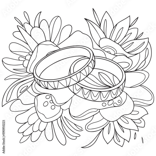 Wedding Rings Coloring Page Colored Illustration