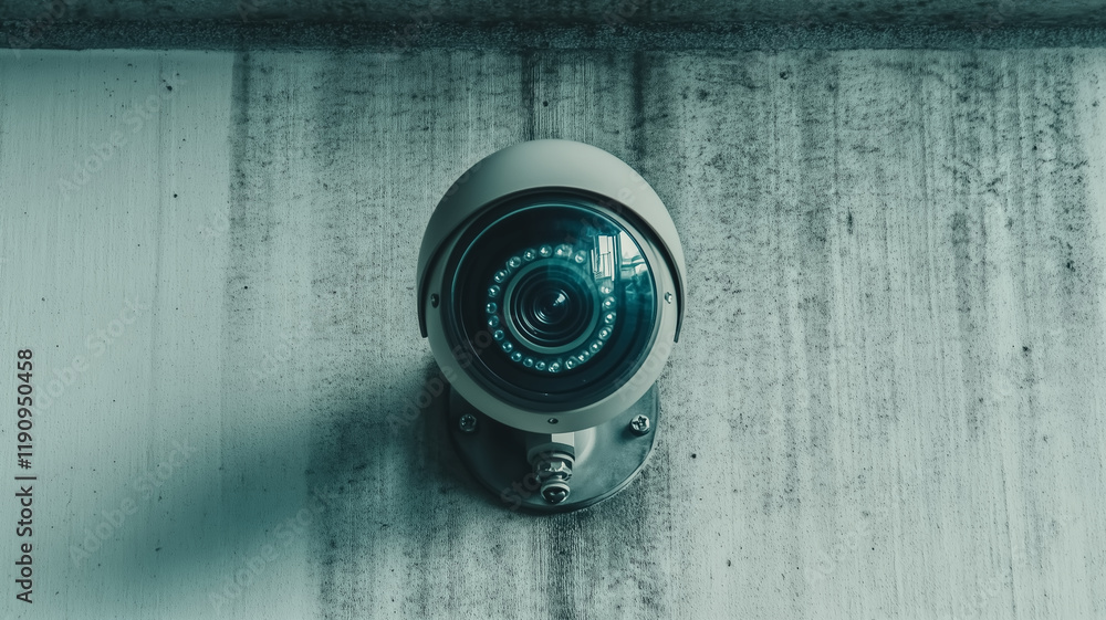 close up of CCTV camera mounted on concrete wall, capturing sense of security and surveillance in urban environment. camera lens is prominently featured close up of CCTV camera mounted on concrete wall, capturing sense of security and surveillance in urban environment. camera lens is prominently featured