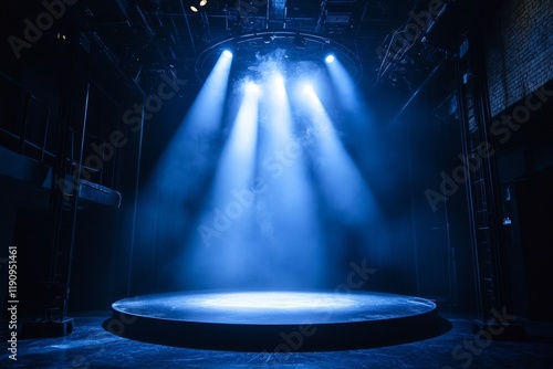 Spotlight illuminating a circular stage in a dimly lit theater setting