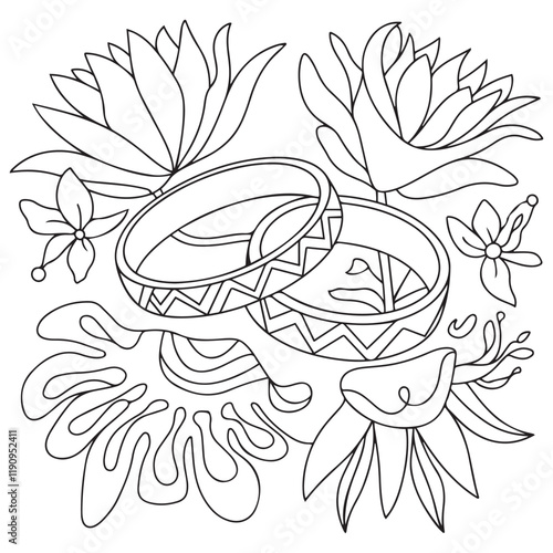 Wedding Rings Coloring Page Colored Illustration