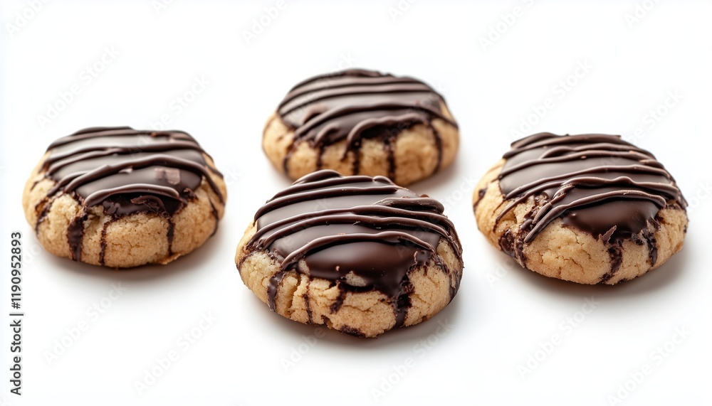 Three Delicious Freshly Baked Cookies Topped With Chocolate Pieces On A White Background - Tempting Treats For Your Sweet Tooth Three Delicious Freshly Baked Cookies Topped With Chocolate Pieces On A White Background - Tempting Treats For Your Sweet Tooth