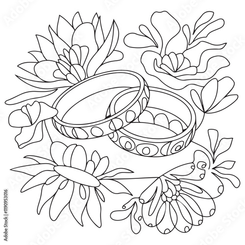 Wedding Rings Coloring Page Colored Illustration
