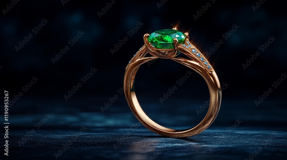Green Gemstone Ring on a Luxurious Display. Generative AI Green Gemstone Ring on a Luxurious Display. Generative AI