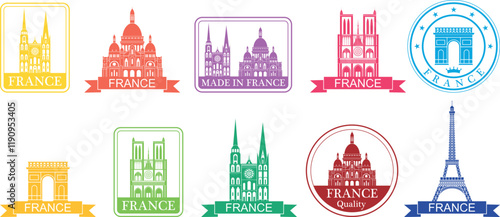 France set. Isolated France on white background