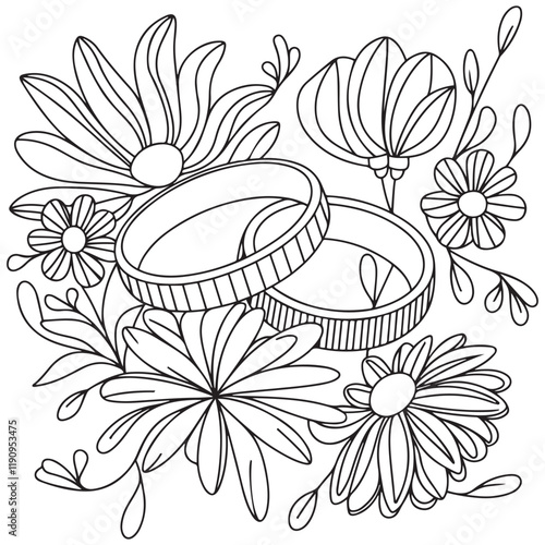 Wedding Rings Coloring Page Colored Illustration