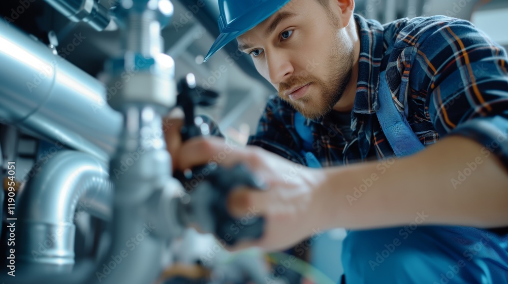 Plumber installing a water supply system