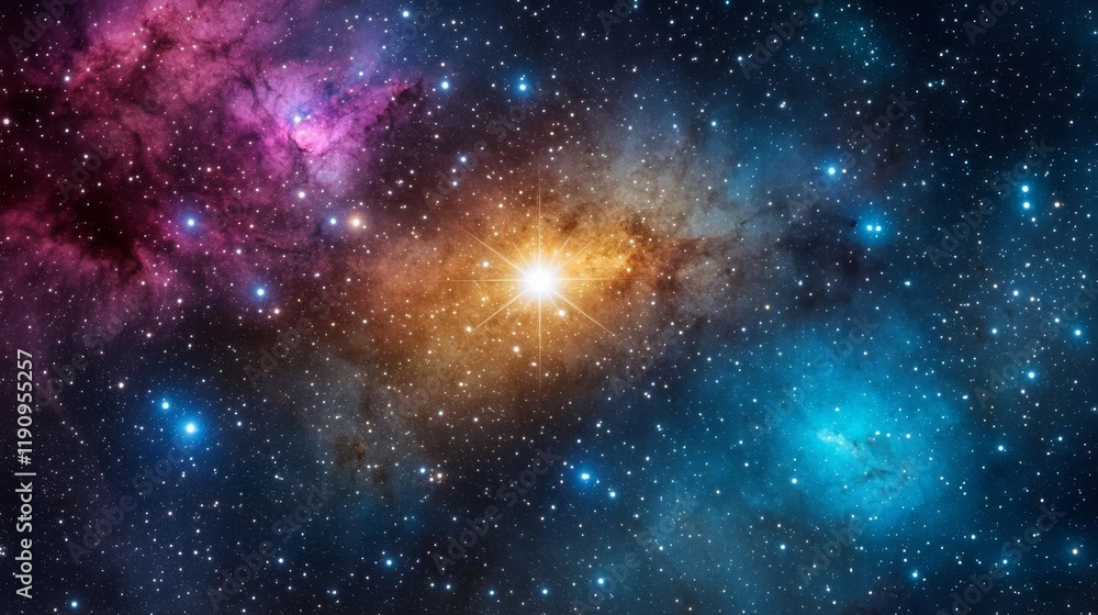 Fototapeta premium Golden Leo constellation shining brightly amidst a vibrant galaxy of swirling stars