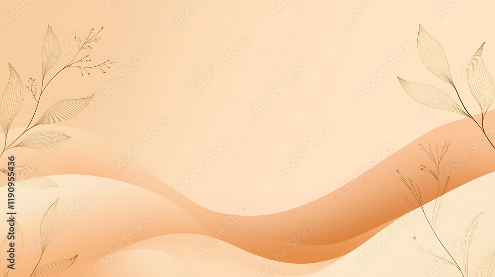 Abstract Beige Background With Delicate Floral Line Art Abstract Beige Background With Delicate Floral Line Art
