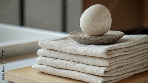 Elegant kitchen setup with a natural aesthetic featuring towels and a decorat...