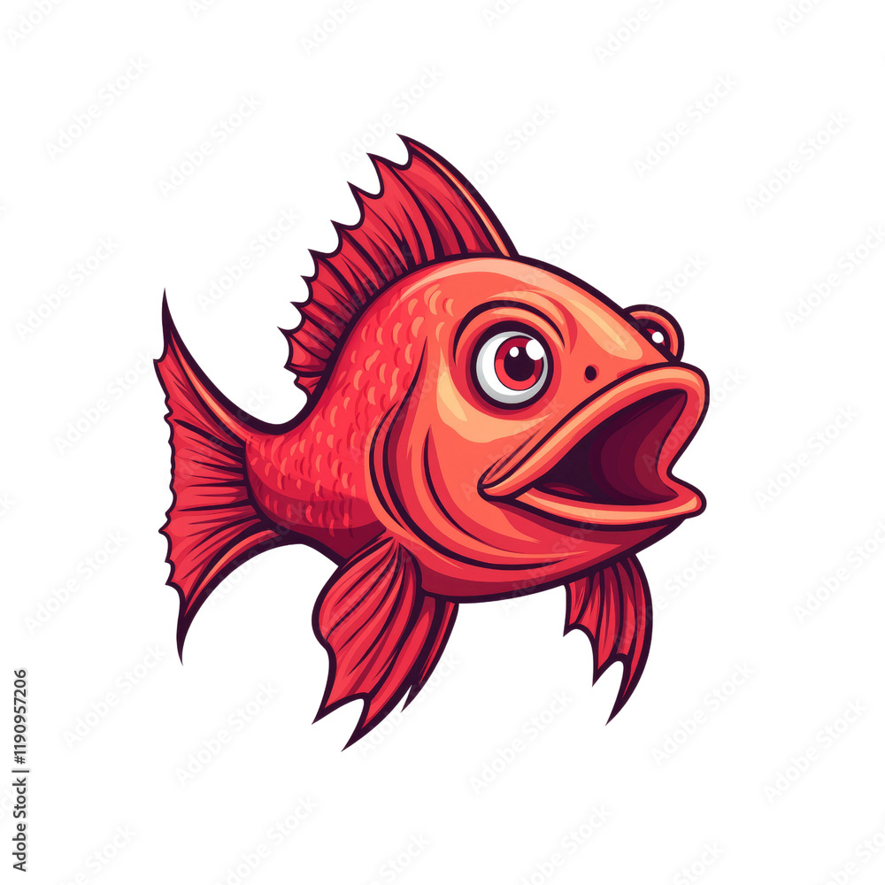 Cheerful Cartoon Red Fish Illustration Cheerful Cartoon Red Fish Illustration