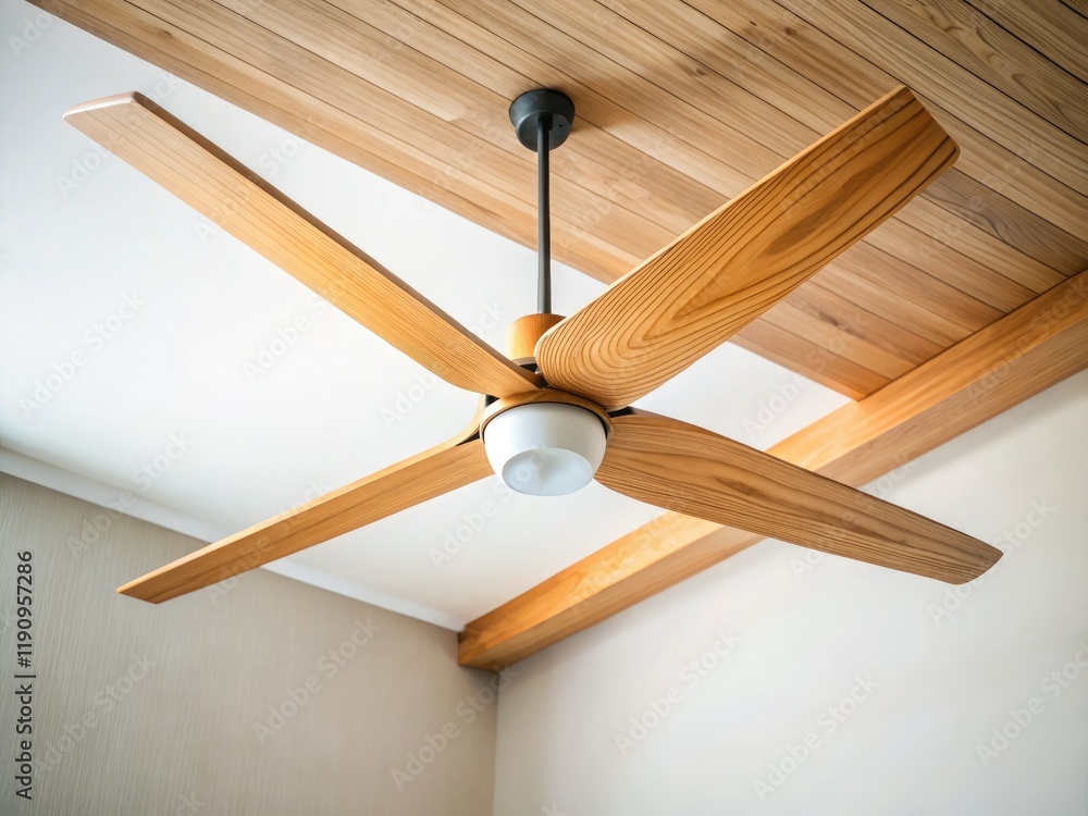Elegant wooden ceiling fan: minimalist design, clean lines, rustic charm, modern home décor. Elegant wooden ceiling fan: minimalist design, clean lines, rustic charm, modern home décor.