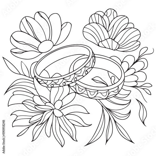 Wedding Rings Coloring Page Colored Illustration