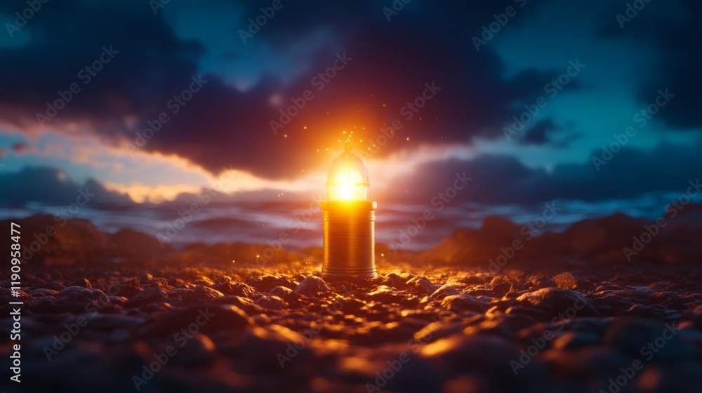 Fototapeta premium Moonlit Lighthouse Against a Stormy Sea. Generative AI