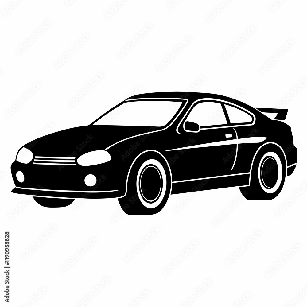 Fototapeta premium Car black silhouette vector illustration and white background