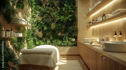 Relaxing spa interior with natural elements and calming atmosphere for wellne...