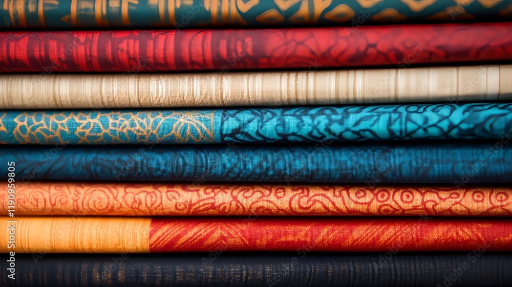 Vibrant Stack of Colorful Patterned Books on Blurred Backdrop Vibrant Stack of Colorful Patterned Books on Blurred Backdrop