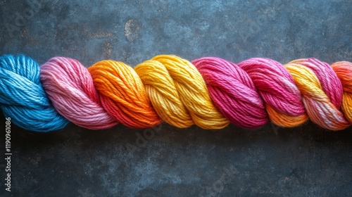 Vibrant hand-dyed yarn showcasing a gradient of colors perfect for creative p...