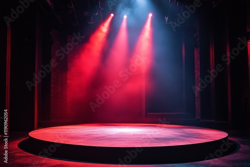 Spotlight illuminating a circular stage in a dimly lit theater setting