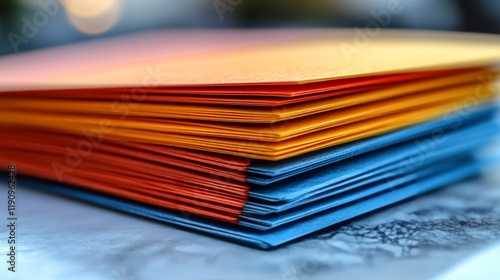 Brightly colored stack of paper sheets arranged on a surface, perfect for cre...