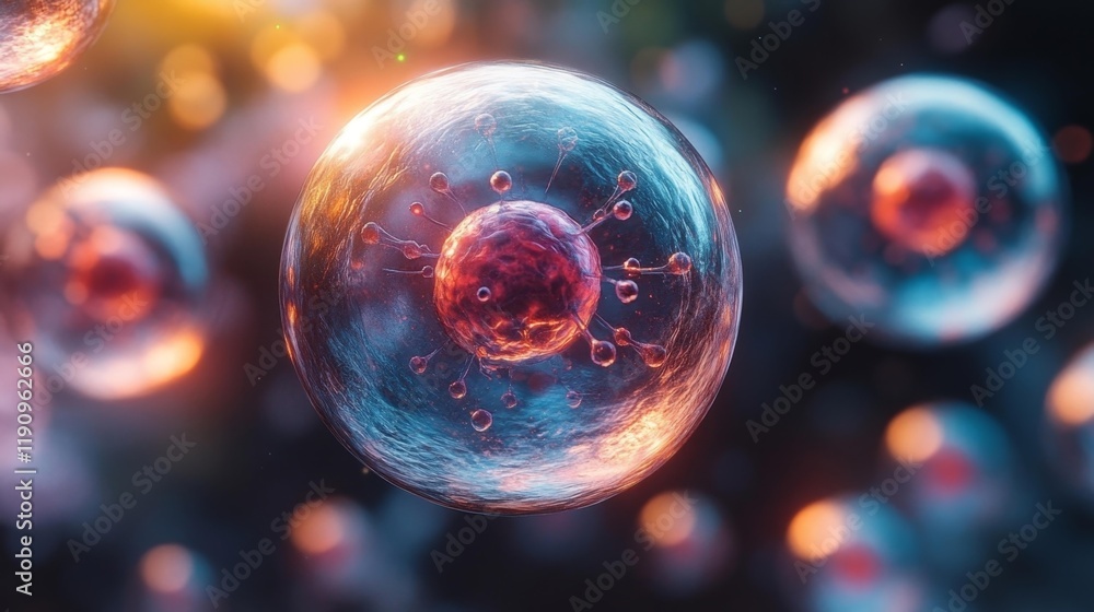 Microscopic view of glowing cells in vibrant colors. Generative AI Microscopic view of glowing cells in vibrant colors. Generative AI