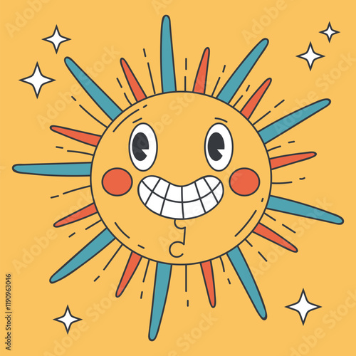 Sun character card concept. Vector graphic design element illustration	