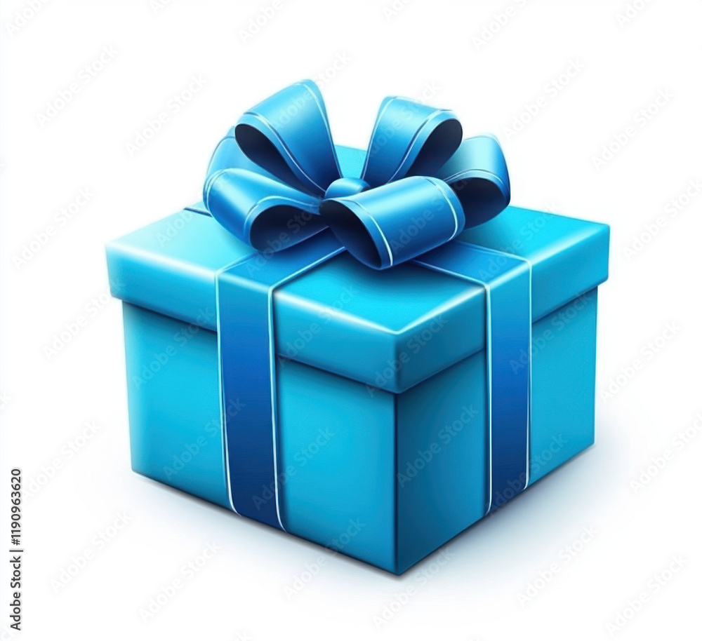 Obraz premium vibrant blue gift box with shiny ribbon on white background