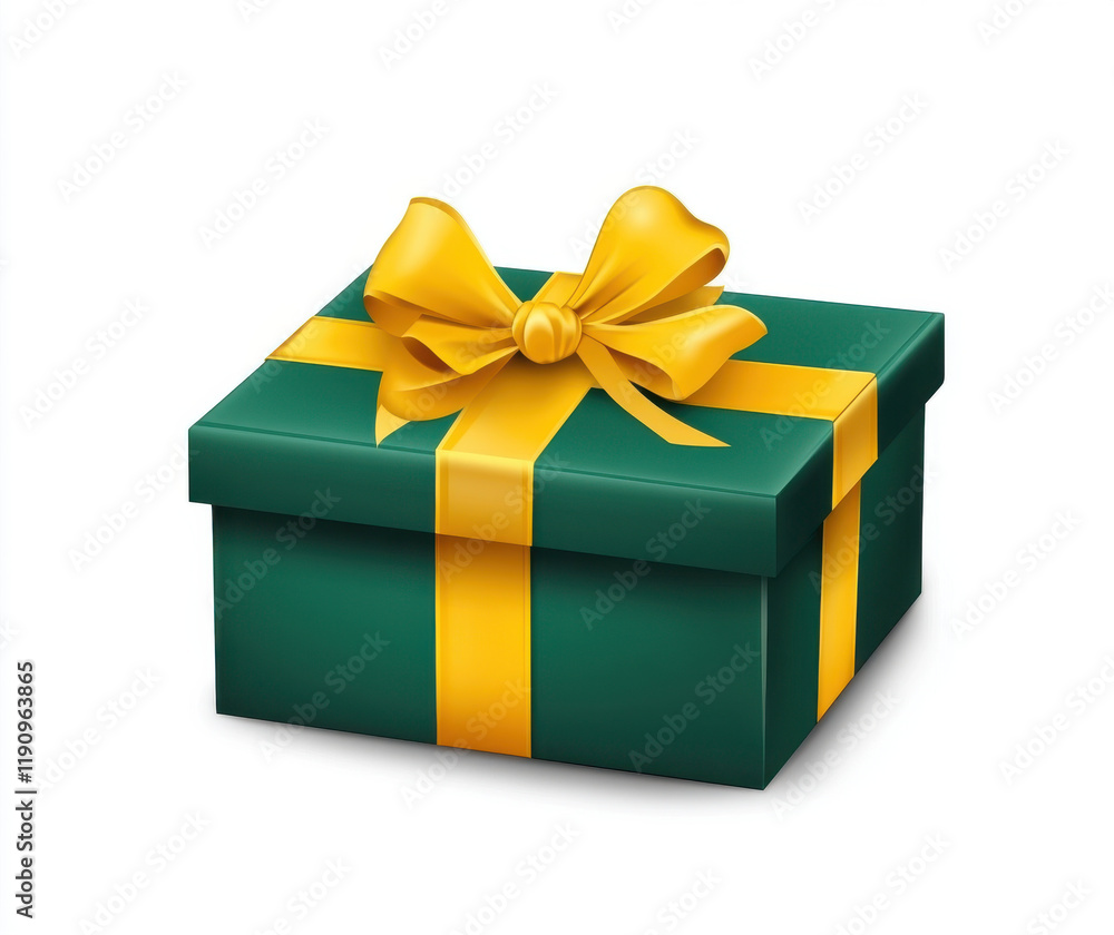 Obraz premium green gift box with yellow ribbon and bow, perfect for celebrations
