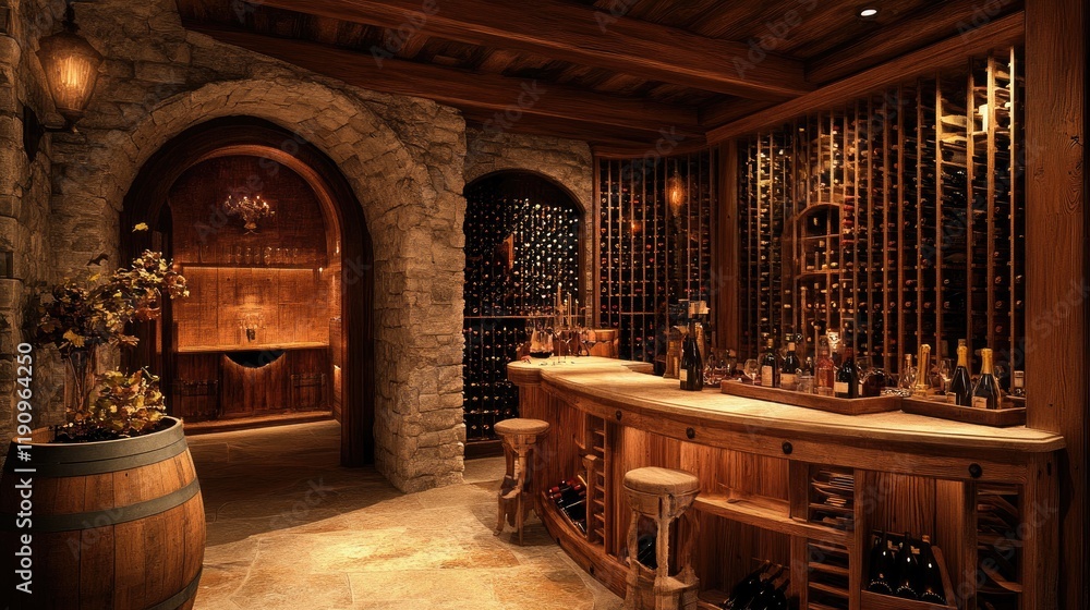 A warm and inviting image of a wine collection stored on rustic wooden racks in a cellar, with dim lighting enhancing the timeless beauty and elegance of the scene A warm and inviting image of a wine collection stored on rustic wooden racks in a cellar, with dim lighting enhancing the timeless beauty and elegance of the scene