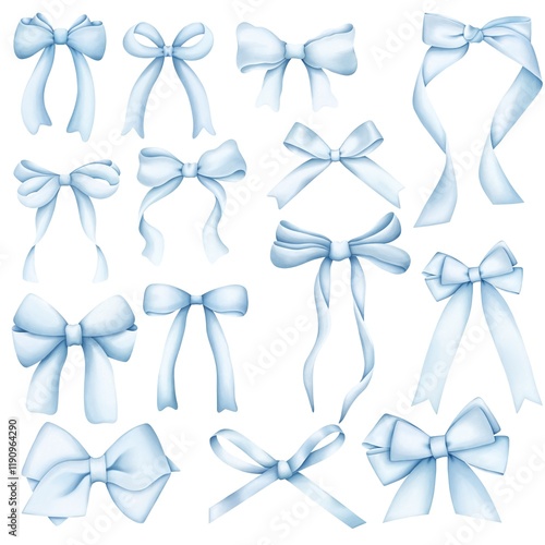 Watercolor  clipart  Coquette blue bow seamless pattern. Ideal for fabric,scrapbooking,banner , card, wrapping paper,baby shower

