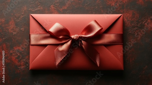 Elegant red envelope tied with a bow on a textured surface for special occasions