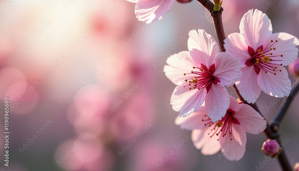 Pink cherry blossoms on blurred pastel background for Women's Day Pink cherry blossoms on blurred pastel background for Women's Day