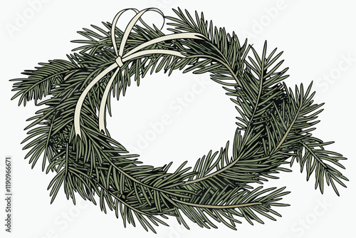 Christmas wreath, evergreen branches, circular shape, pine needles, festive decoration, winter holiday, natural greenery, white background, realistic texture, high detail, studio lighting, isolated ob