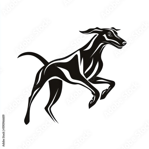 Wallpaper Mural Leaping hound dog silhouette, white background, vector art, logo design Torontodigital.ca