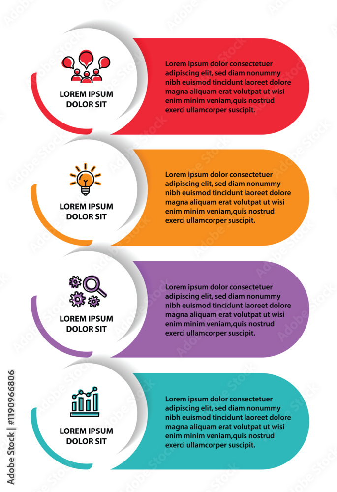 4 steps infographic template with 4 options. Flowchart that can be used for business report, data visualization and presentation. Timeline infographic elements vector illustration. 4 steps infographic template with 4 options. Flowchart that can be used for business report, data visualization and presentation. Timeline infographic elements vector illustration.