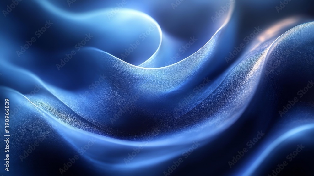 Obraz premium Minimalist blue fabric waves in soft focus. Generative AI