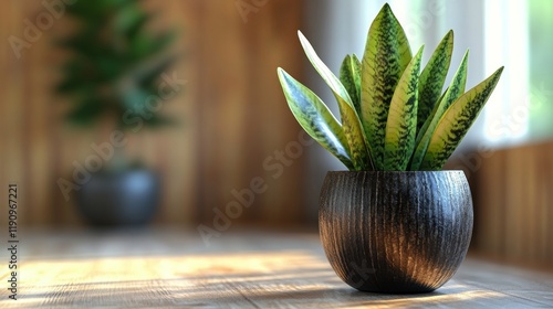 Indoor plants create a serene atmosphere in a cozy wooden room
