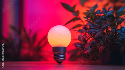 Vintage light bulb glowing warmly in a cozy indoor setting during evening hours