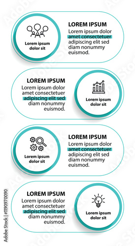 4 steps infographic template with 4 options. Flowchart that can be used for business report, data visualization and presentation. Timeline infographic elements vector illustration.