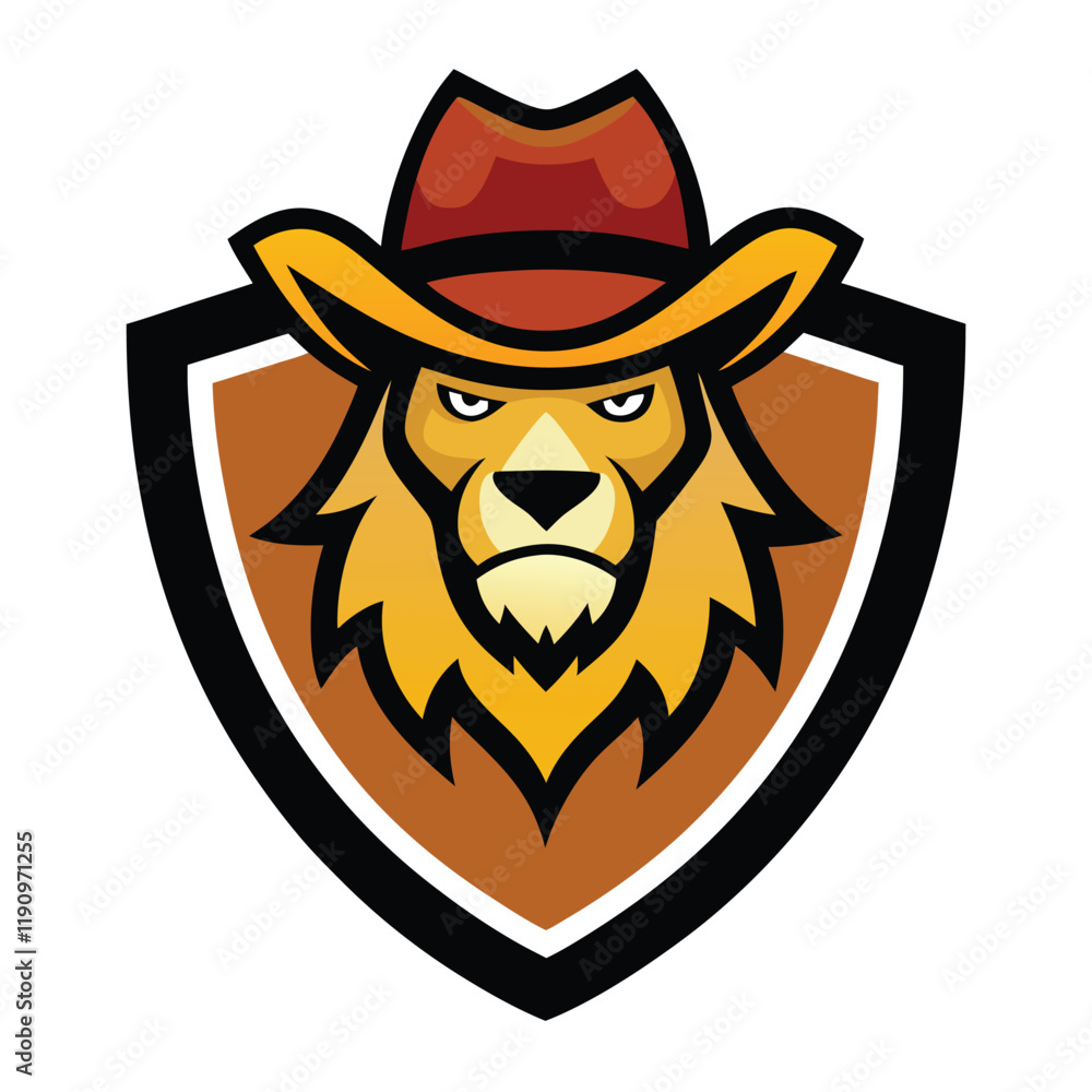 A bold lion-cowboy mascot logo featuring a fierce lion wearing a cowboy hat, with a rugged, confident expression, blending wild strength and Western charm. Perfect for branding! A bold lion-cowboy mascot logo featuring a fierce lion wearing a cowboy hat, with a rugged, confident expression, blending wild strength and Western charm. Perfect for branding!