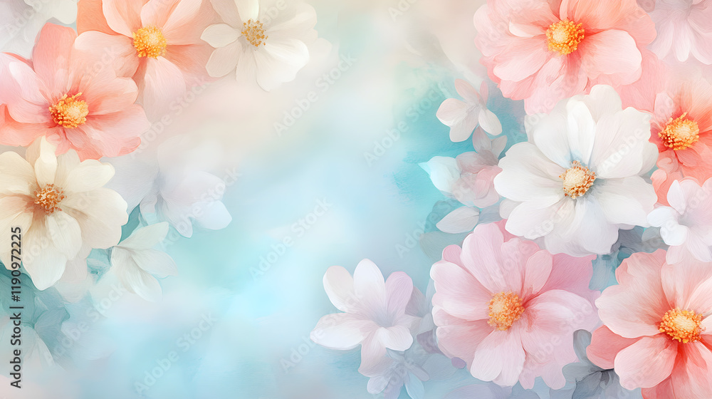 Pastel colored flower painting on a soft gradient background. Pastel colored flower painting on a soft gradient background.