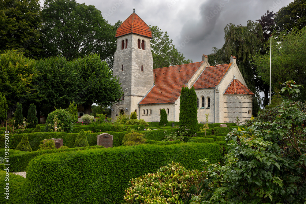 The new church of Hojerup at Stevns Klint, the famous cliff coast on Zealand, Denmark. The new church of Hojerup at Stevns Klint, the famous cliff coast on Zealand, Denmark.