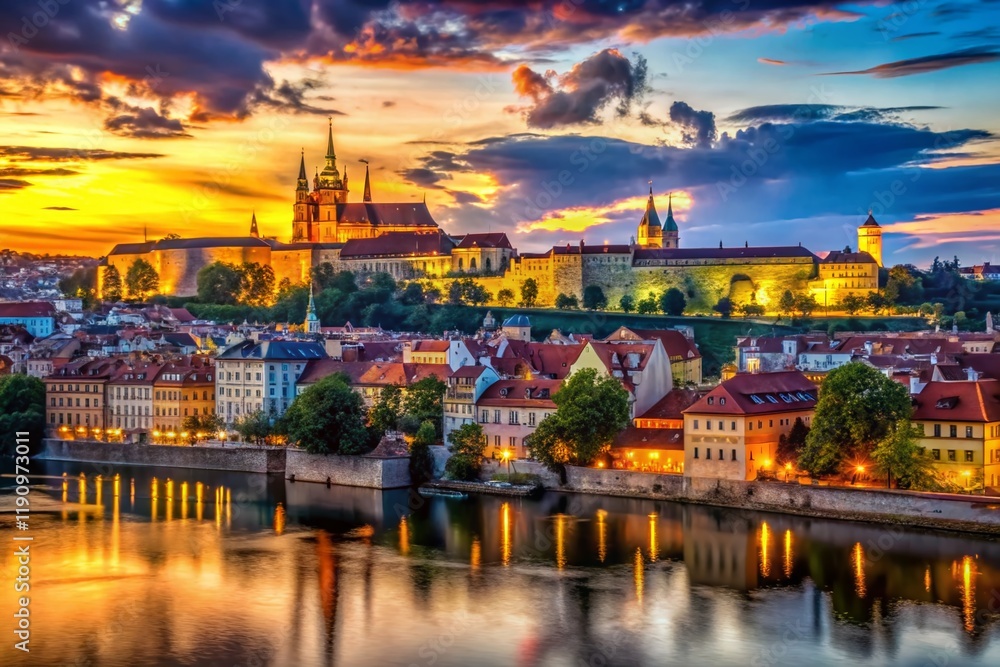 Obraz premium Prague Sunset Timelapse: 4K Castle & Old Town Twilight