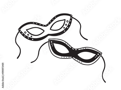 Mardi Gras eye masks illustration, isolated sign, symbol or icon. Black masquerade pair of masks, for party, festival, parade and carnival, for Mardi Gras and Halloween. Two carnival masks silhouettes
